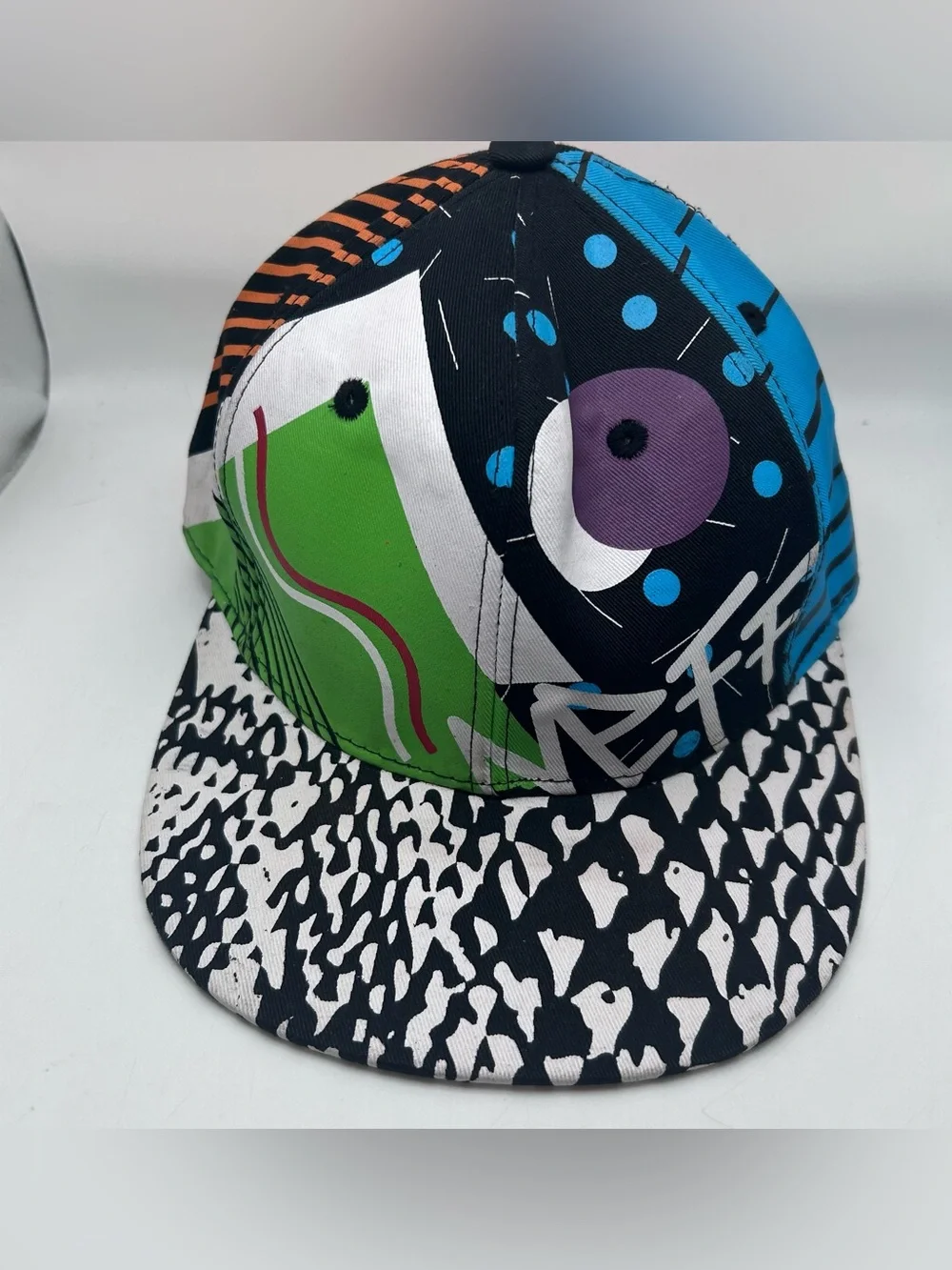 Vintage Neff Hat Retro 80s Patchwork Abstract Multicolor Cotton Sz Medium 7 3/8